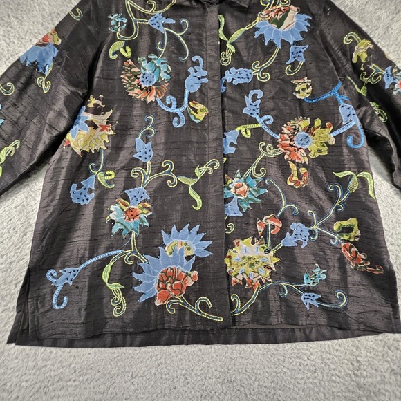 Laura Ashley Jacket Womens XL Black Floral Silk Boho Artsy Whimsigoth Fairy READ - Picture 3 of 16